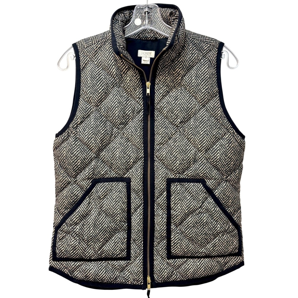 J. Crew Factory Women's Black Herringbone Quilted Puffer Vest‎ Pockets XS Lined